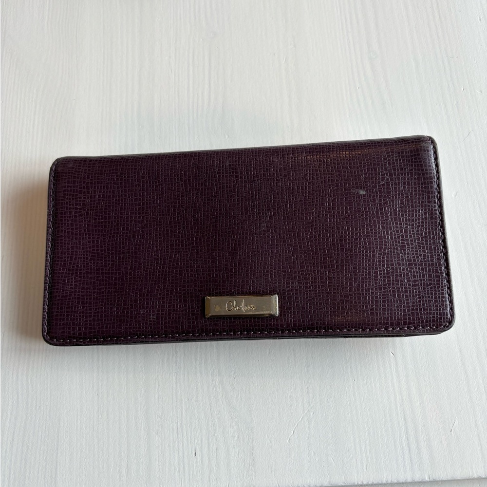 Cole Haan long wallet eggplant GUC cross grain leather